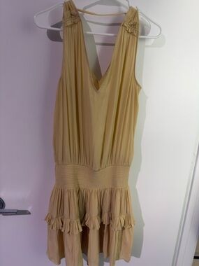 Ramy Brook Beige Mini Dress with Ruffle Hem
